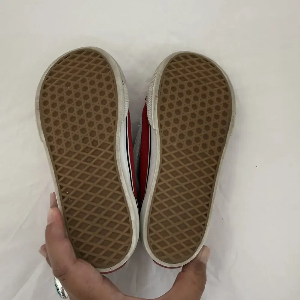 Vans Old Skool V Toddler Size 9.0 Red Hook & Loop Canvas Suede Sneakers Shoes
